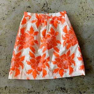 J. Crew Women's Stretch Skirt with Side Zip White and Orange Floral Size 4